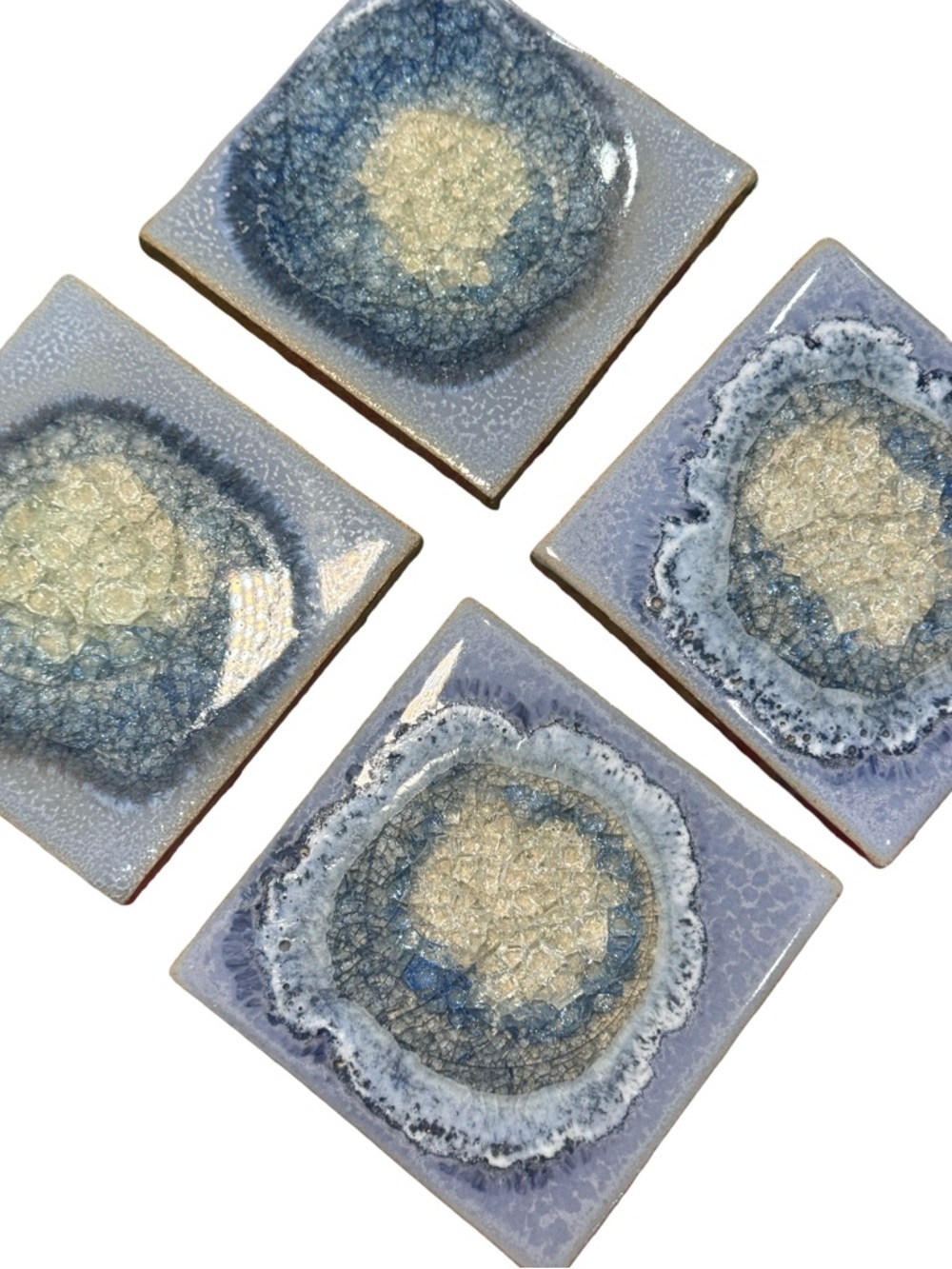 Handmade Ceramic Geode Coasters - Blue and Cream (Set of 4)
